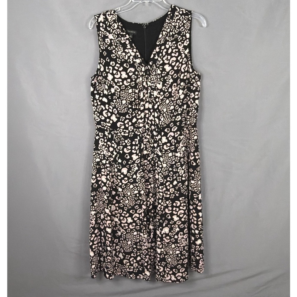 Talbots Dress Womens 12 Black Pink Sleeveless V-Neck Pleated Flowy